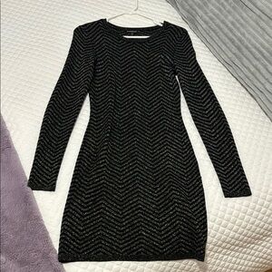 Black Chevron Patterned Long Sleeve Dress